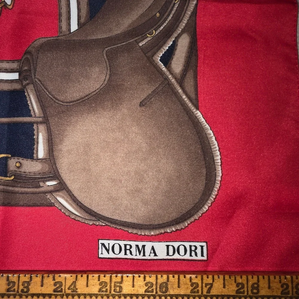 Norma Dori Red Equestrian Horse‎ Print Square Scarf 30x30 Vintage Style